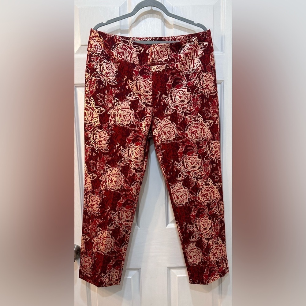 Soft Surroundings Red Gold Metallic Pull On Pants Sz XL Pet Holiday Office Party